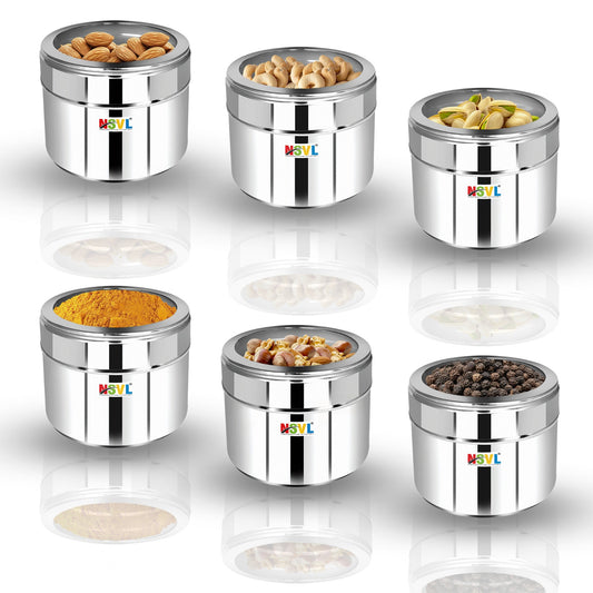 Nsvl Stainless Steel Multipurpose Kitchen Containers With See Through Lid Snacks Box/Dryfruit Box | Masala/Spice Box | 400Ml Each