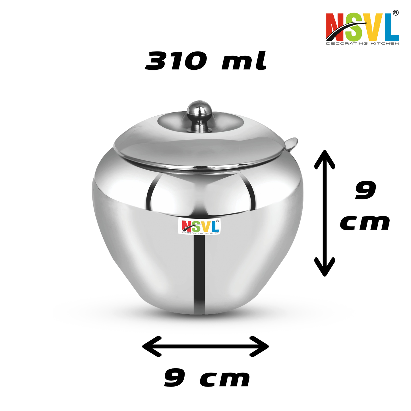 Nsvl Stainless Steel Multipurpose Ghee Pot/Pickle Container, 310 ml, With Spoon,(Apple design)