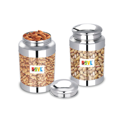 NSVL Stainless Steel Barni See Through Airtight Containers For Masala Box, Dry Fruit Jars, Kitchen Container, Storage Box, 800 Ml - Set Of 2, Silver