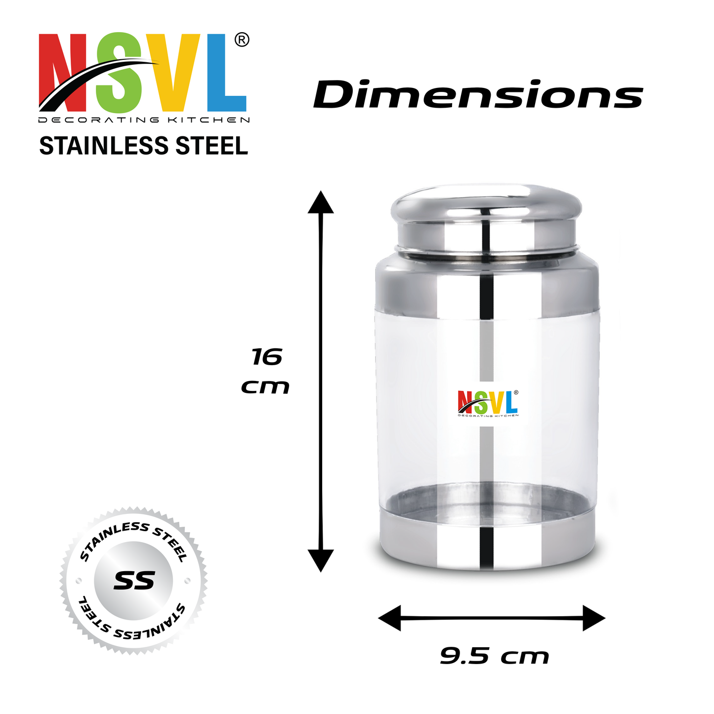 NSVL Stainless Steel Barni See Through Airtight Containers For Masala Box, Dry Fruit Jars, Kitchen Container, Storage Box, 800 Ml - Set Of 2, Silver