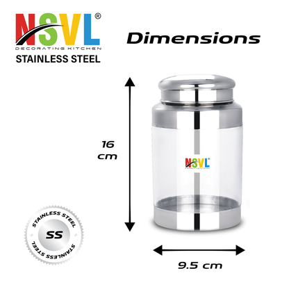 NSVL Stainless Steel Barni See Through Airtight Containers For Masala Box, Dry Fruit Jars, Kitchen Container, Storage Box, 800 Ml - Set Of 2, Silver