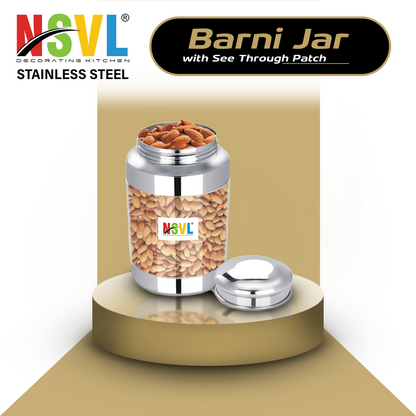 NSVL Stainless Steel Barni See Through Airtight Containers For Masala Box, Dry Fruit Jars, Kitchen Container, Storage Box, 800 Ml - Set Of 2, Silver