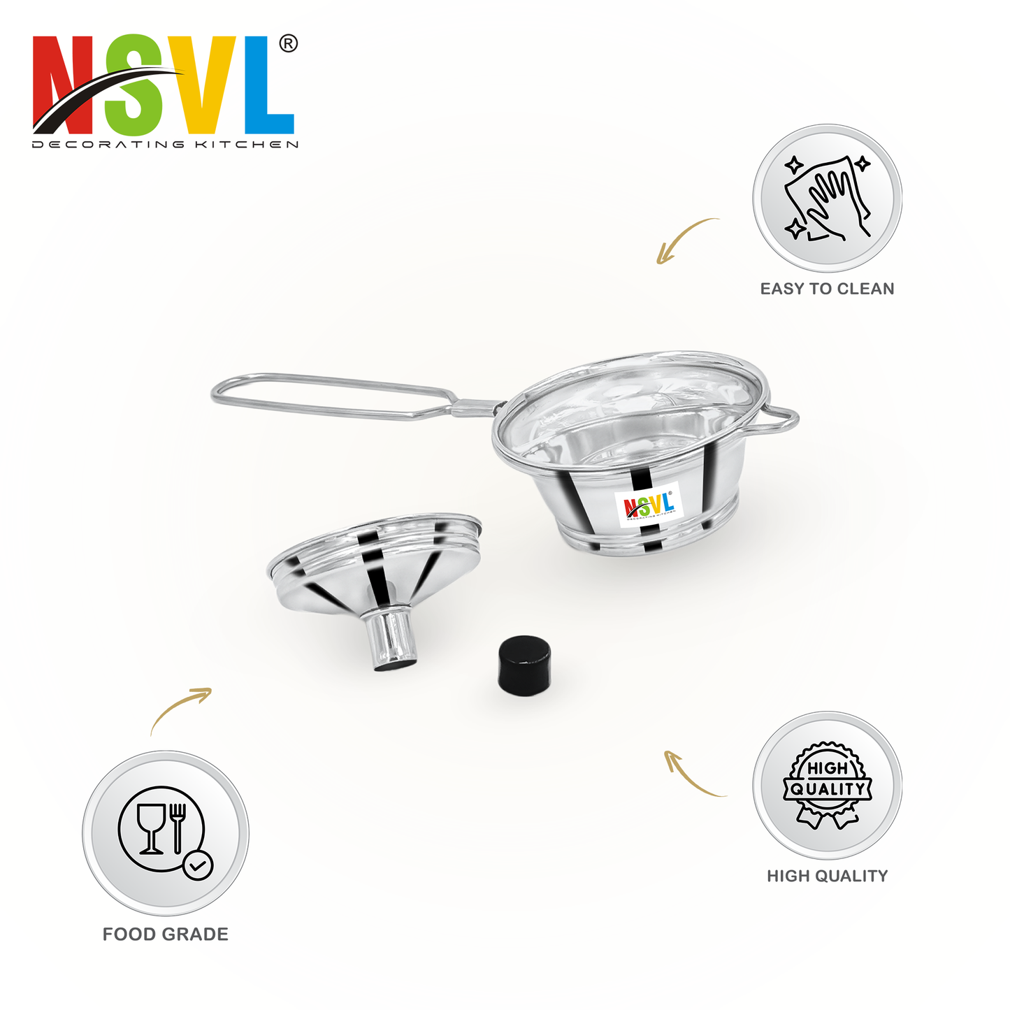 Nsvl Stainless Steel Pouring Funnel Oil Bottle Strainer Jam Filter for Kitchen,Baby Feeding Bottle Strainer