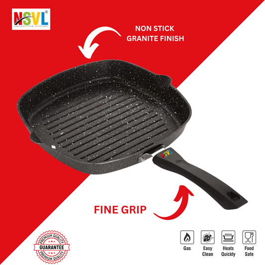 NSVL Non Stick Grill Pan Aluminium Square Gas Stove Compatible Grill Pan Grill Pan 22 cm diameter 1 L capacity (Aluminium, Non-stick)