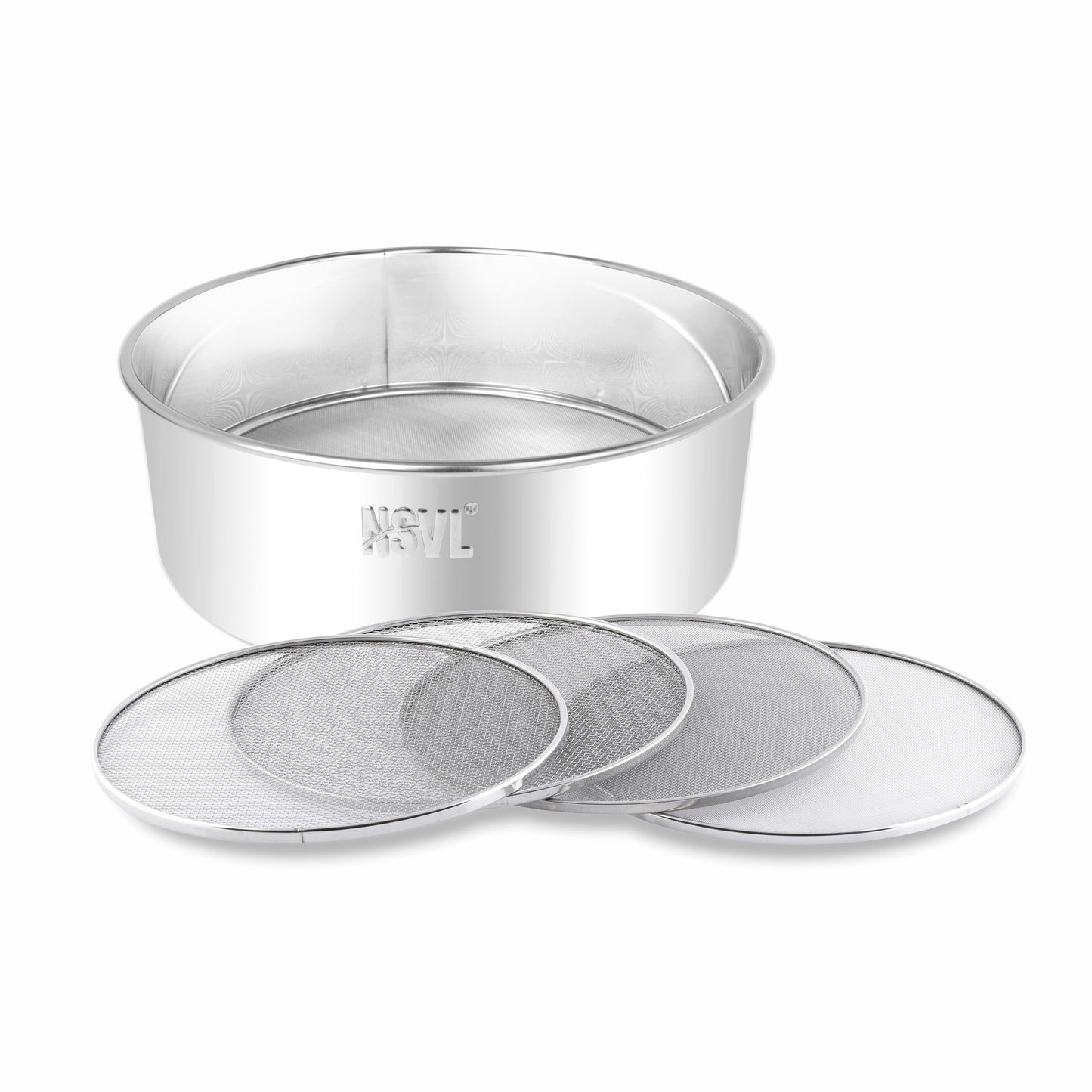 NSVL 4 in 1 Stainless Steel Interchangeable Sieve Set of 5 Flour Chalni Spices Food Strainers Atta Chalni  Atta Maida Strainer