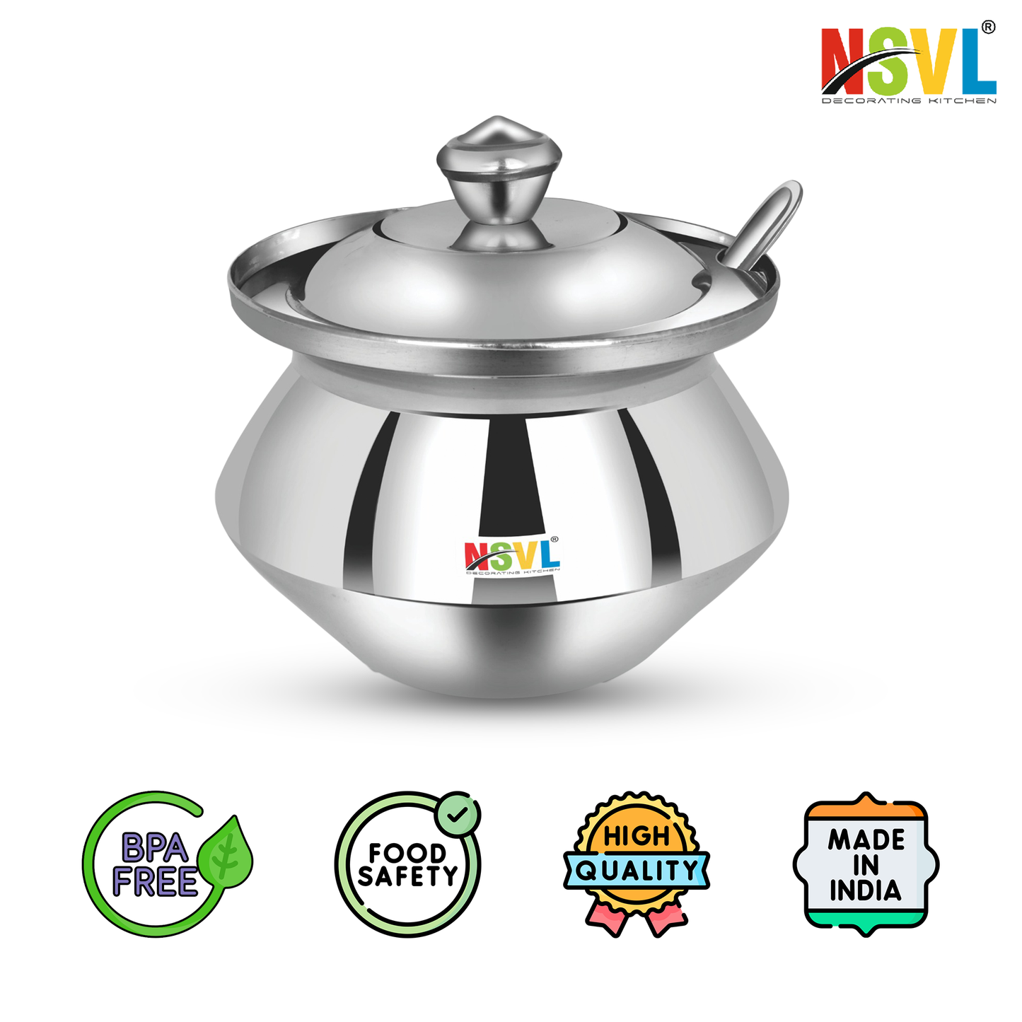 Nsvl Stainless Steel Multipurpose Ghee Pot/Pickle Container, 310 ml, With Spoon,(Diamond Design)