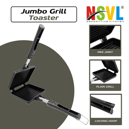 NSVL Non-stick Jumbo Grill Gas Toaster Premium Big Bread Toaster, Sandwich Maker Griller with bakelite Handles and Spatter, Gas Stove Toaster(Aluminium, Black)