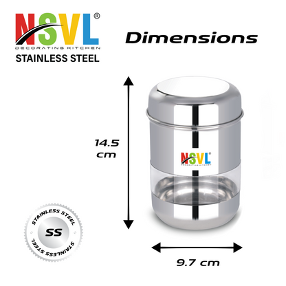 NSVL Stainless Steel Milano See Through Airtight Containers For Masala Box, Dry Fruit Jars, Kitchen Container, Storage Box, 800 Ml - Set Of 2, Silver