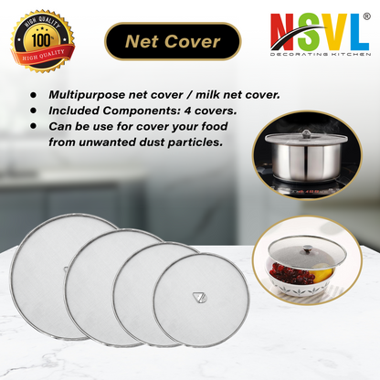 NSVL 4 PC Kitchen Tools Food Grade Multipurpose Stainless Steel Net Cover/Food Cover/Milk Cover/Milk Jali/Fruit Cover with Knob in Stainless Steel Single MESH