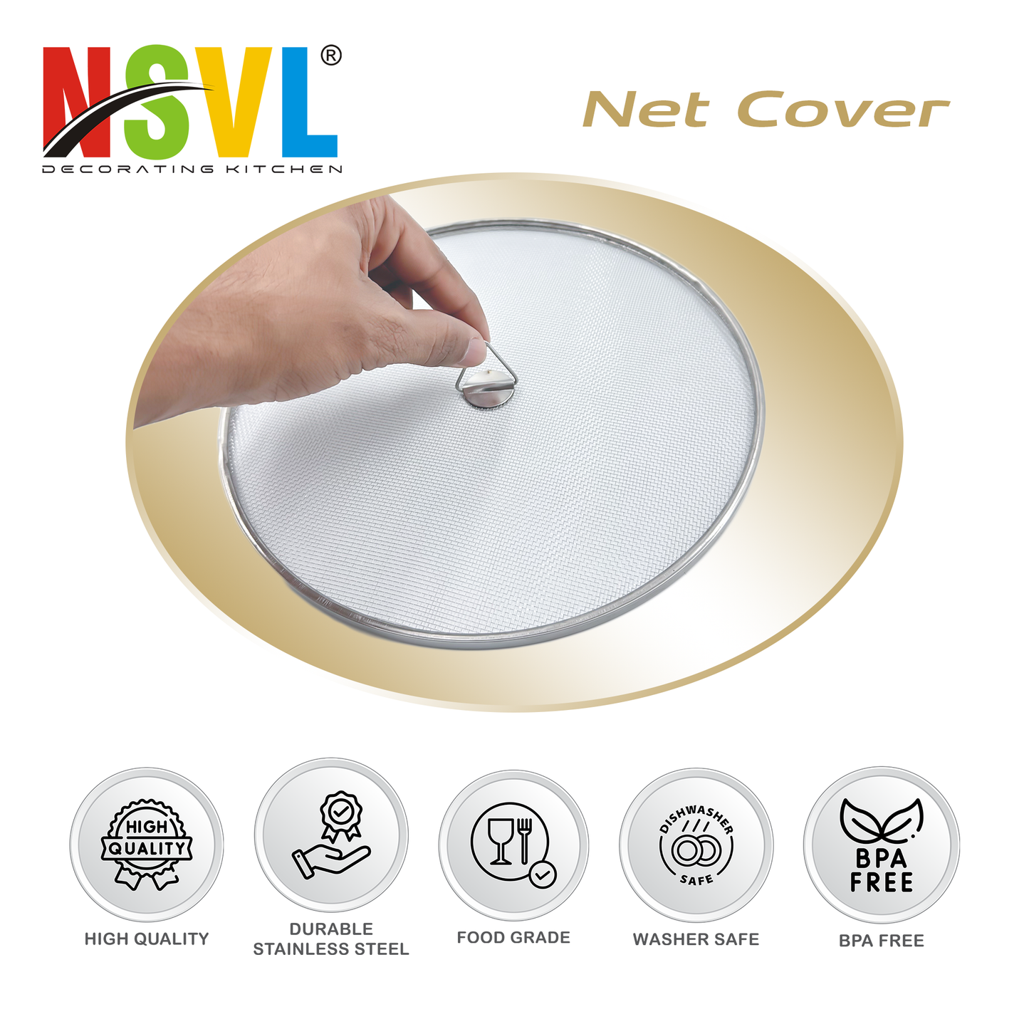 NSVL 4 PC Kitchen Tools Food Grade Multipurpose Stainless Steel Net Cover/Food Cover/Milk Cover/Milk Jali/Fruit Cover with Knob in Stainless Steel Single MESH