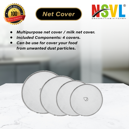 NSVL 4 PC Kitchen Tools Food Grade Multipurpose Stainless Steel Net Cover/Food Cover/Milk Cover/Milk Jali/Fruit Cover with Knob in Stainless Steel Single MESH