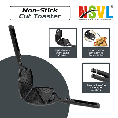 NSVL Cut Gas Sandwich Toaster - Nonstick Grill, Stay-Cool Handles. Perfect for Cut Crispy Sandwich Maker