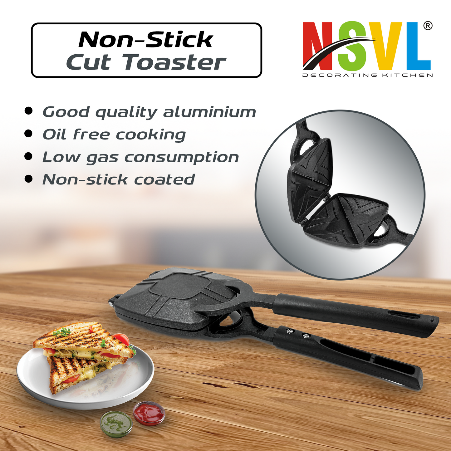 NSVL Cut Gas Sandwich Toaster - Nonstick Grill, Stay-Cool Handles. Perfect for Cut Crispy Sandwich Maker