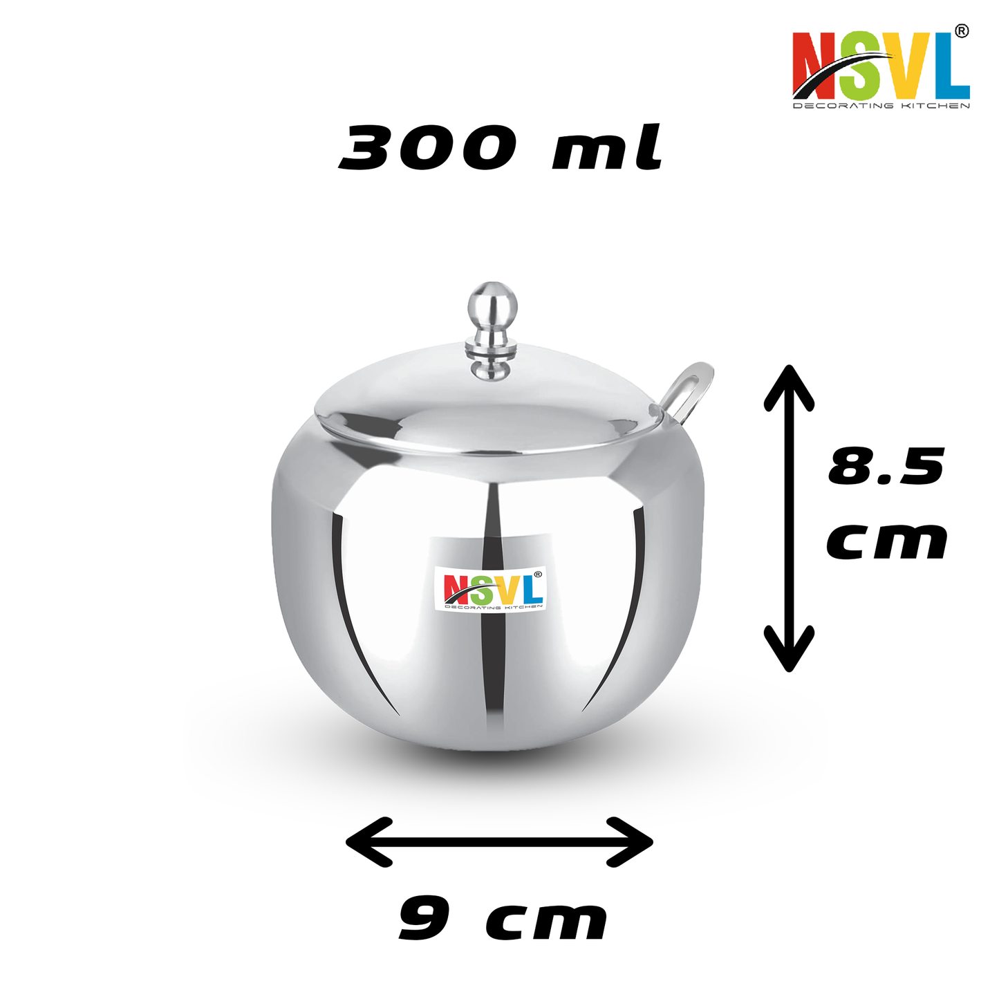 Nsvl Stainless Steel Multipurpose Ghee Pot/Pickle Container, 310 ml, With Spoon,(Orange Design)