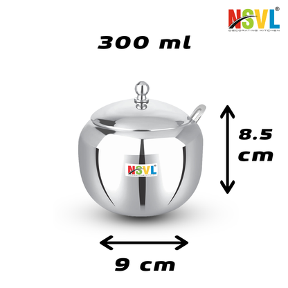 Nsvl Stainless Steel Multipurpose Ghee Pot/Pickle Container, 310 ml, With Spoon,(Orange Design)
