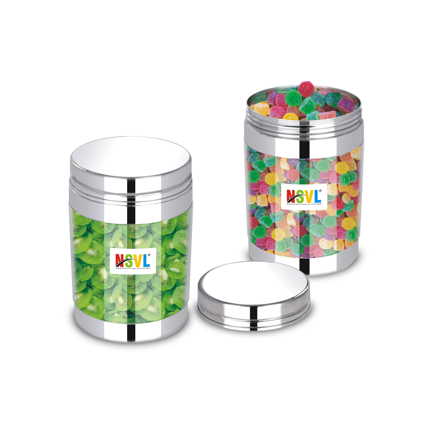 NSVL Stainless Steel Rolex See Through Airtight Containers For Masala Box, Dry Fruit Jars, Kitchen Container, Storage Box, 800 Ml - Set Of 2, Silver