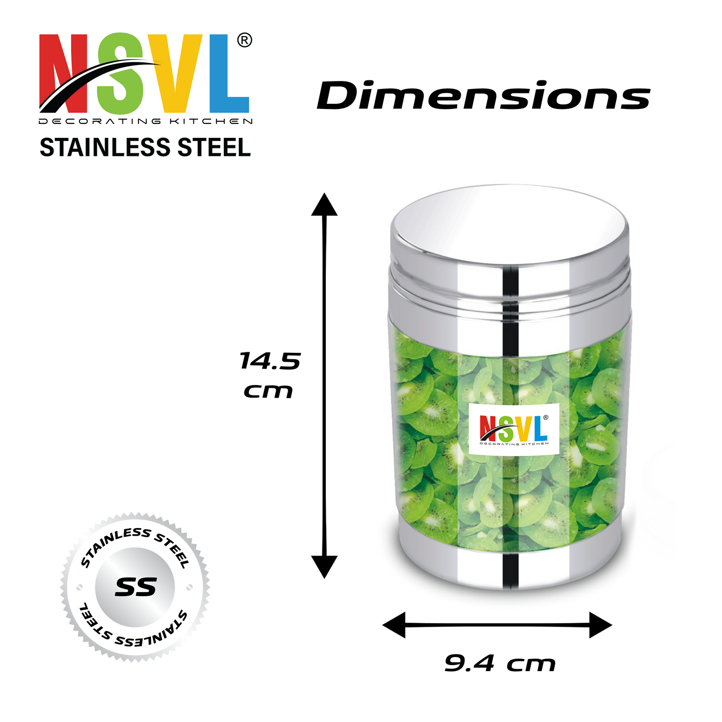 NSVL Stainless Steel Rolex See Through Airtight Containers For Masala Box, Dry Fruit Jars, Kitchen Container, Storage Box, 800 Ml - Set Of 2, Silver