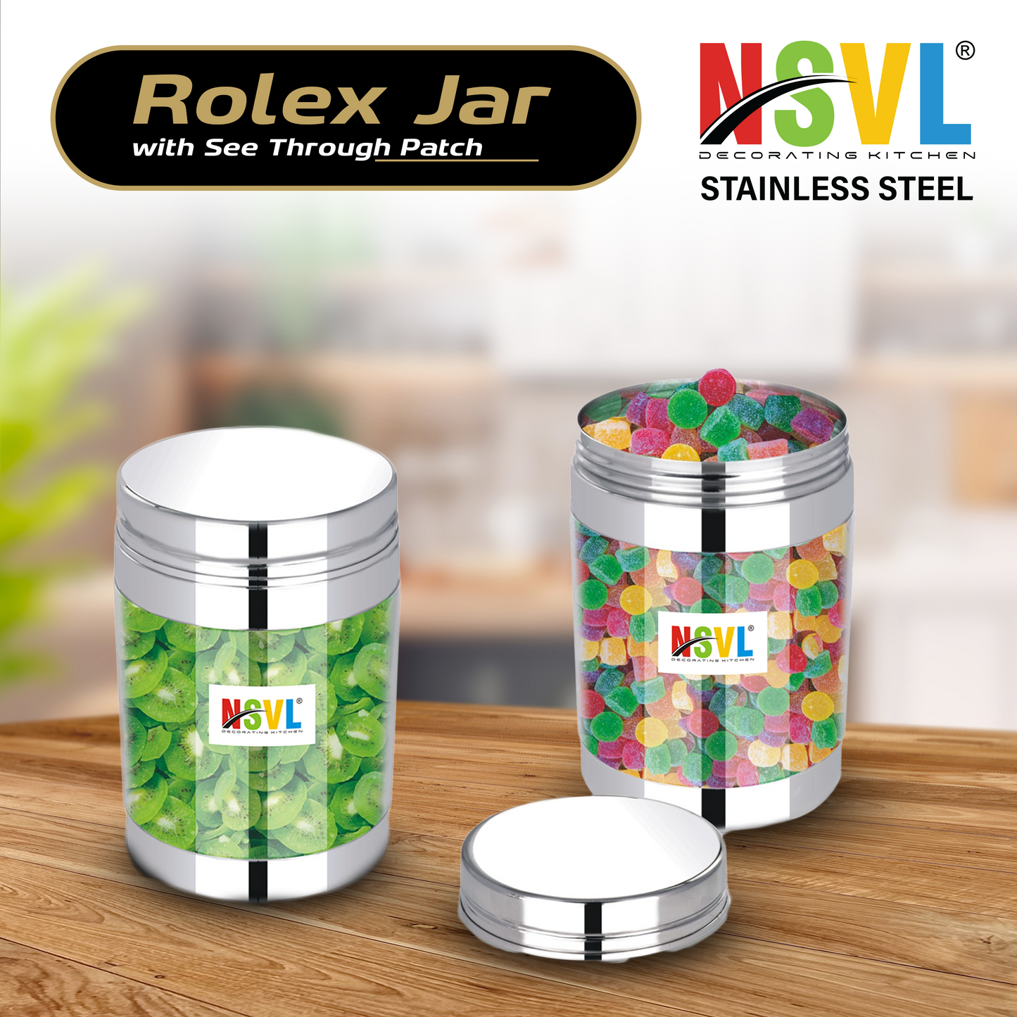 NSVL Stainless Steel Rolex See Through Airtight Containers For Masala Box, Dry Fruit Jars, Kitchen Container, Storage Box, 800 Ml - Set Of 2, Silver