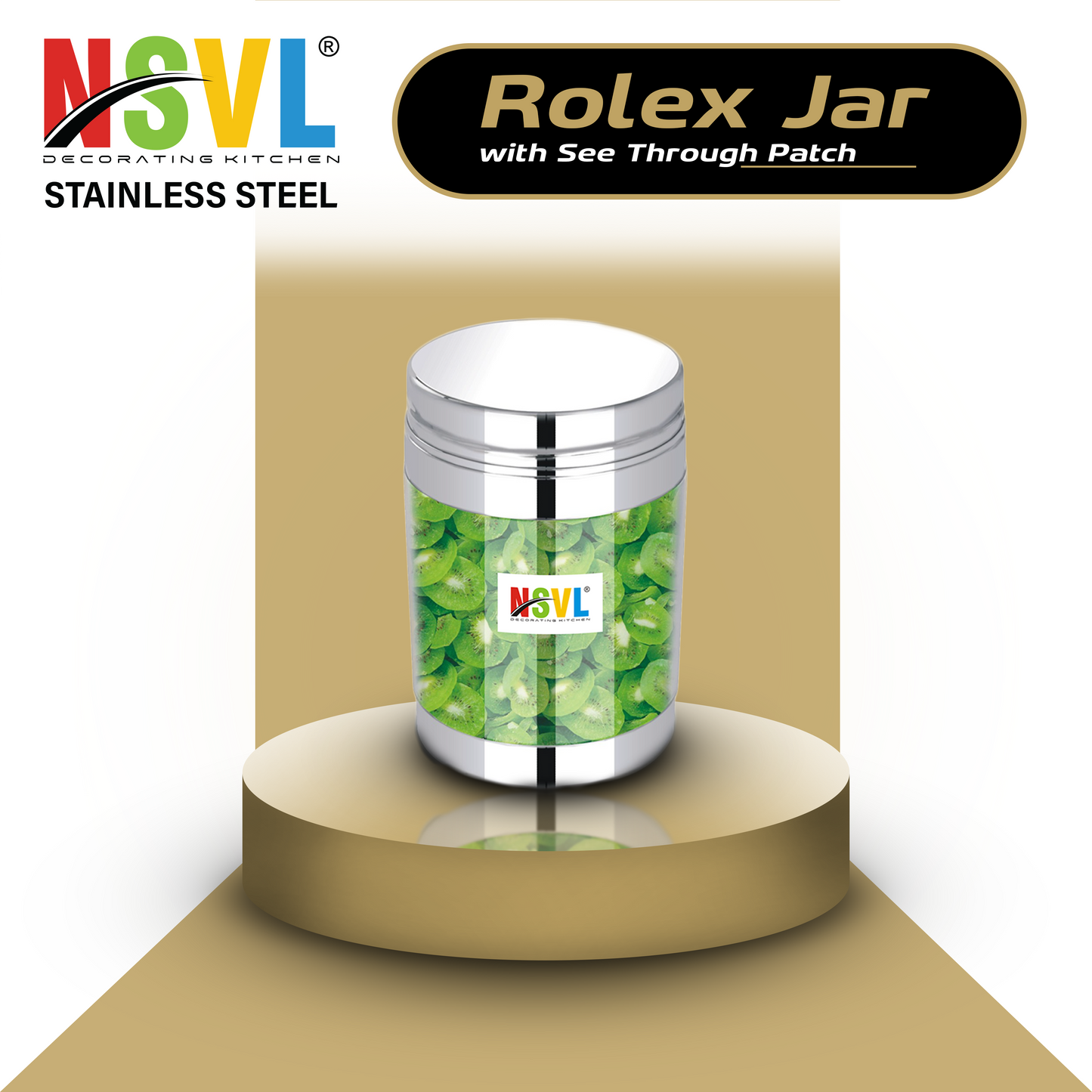 NSVL Stainless Steel Rolex See Through Airtight Containers For Masala Box, Dry Fruit Jars, Kitchen Container, Storage Box, 800 Ml - Set Of 2, Silver