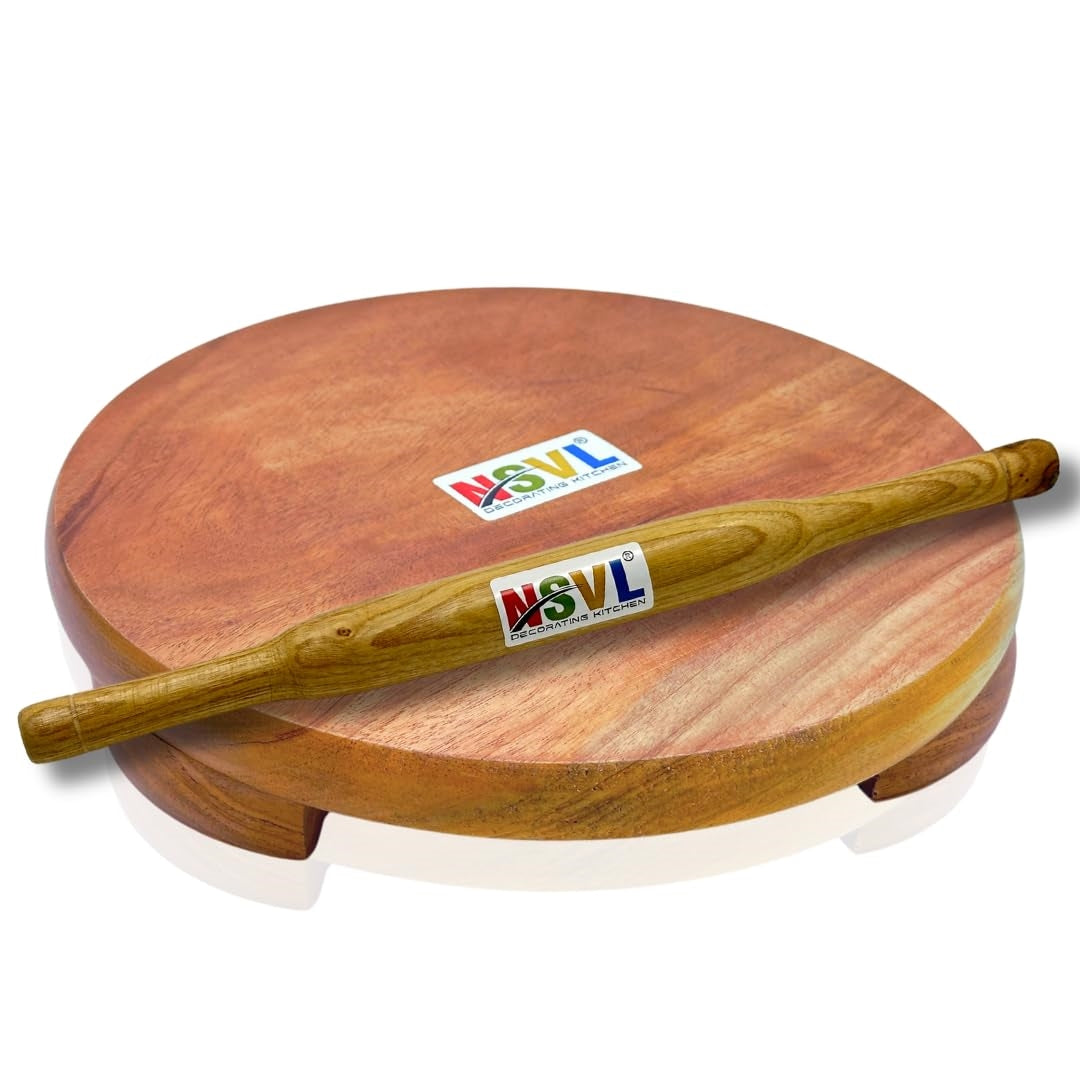 NSVL Neem Polpat Chakla Roti Chapati Maker 25 cm with Sagwan Roti Belan Rolling Pin 35 cm (Neem Polpat with Sagwan Belan)