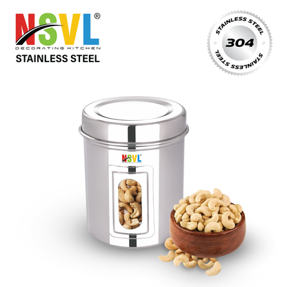 NSVL Stainless Steel Side See Through Dabba | 3 Size Of Dabba 500ml , 350ml , 200ml |Storage Container | Kitchen Container | Silver Colour Pack of 3