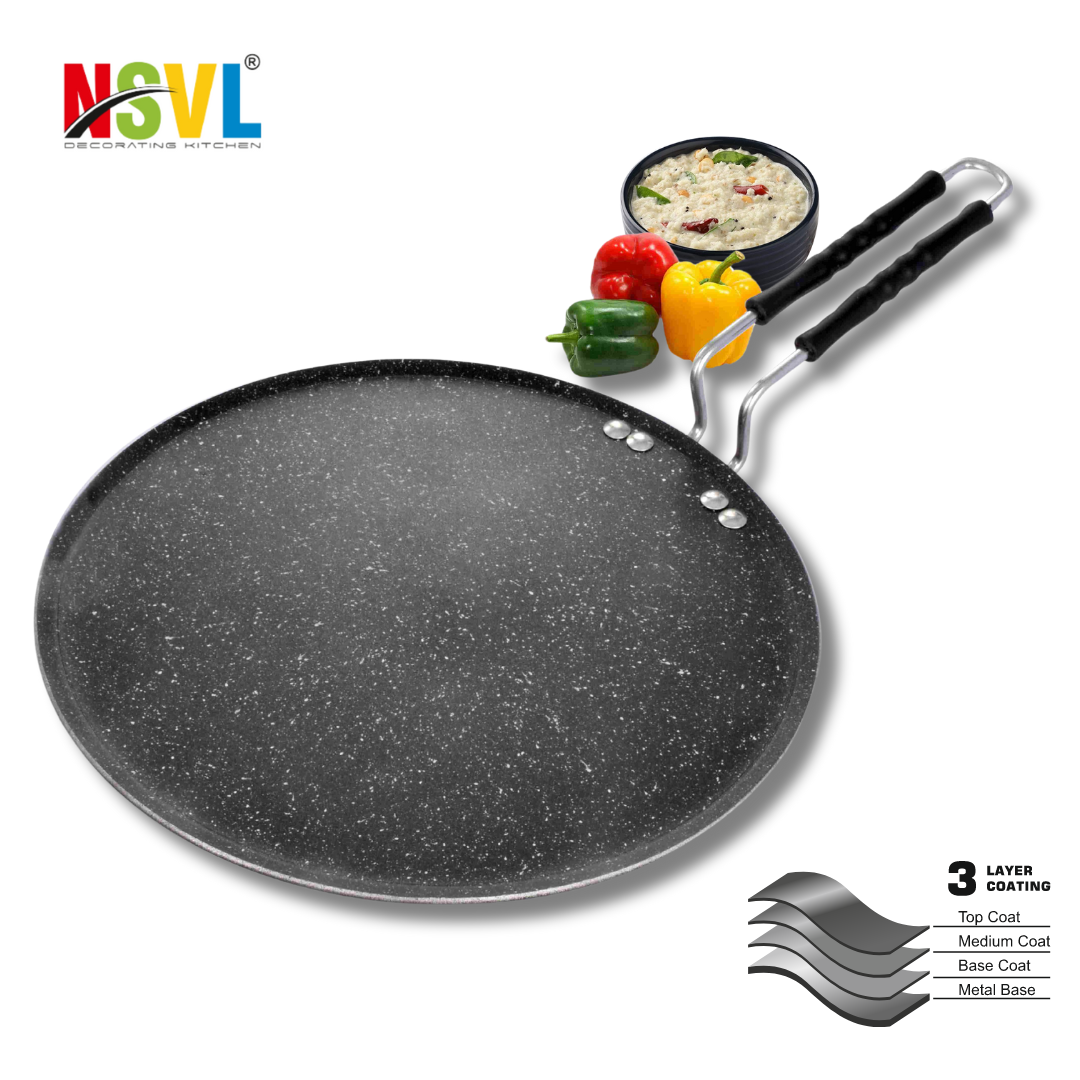 NSVL Dosa Tawa | Non Stick Multi Tawa 4MM Thickness with Handle Cookware Granite Finish PPOA Free Duraslate 4 Layer Coating Pan