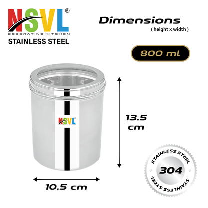 NSVL Stainless Steel Top See Through Containers for Kitchen | Mirror Polished Stainless Steel Containers With Lid and Transparent Window | Multipurpose Dabba Set for Kitchen | Pack of 4