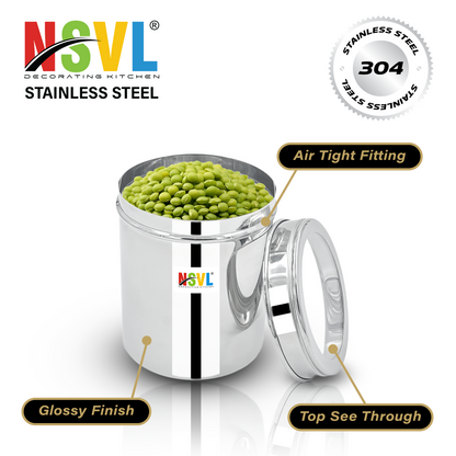 NSVL Stainless Steel Top See Through Containers for Kitchen | Mirror Polished Stainless Steel Containers With Lid and Transparent Window | Multipurpose Dabba Set for Kitchen | Pack of 4