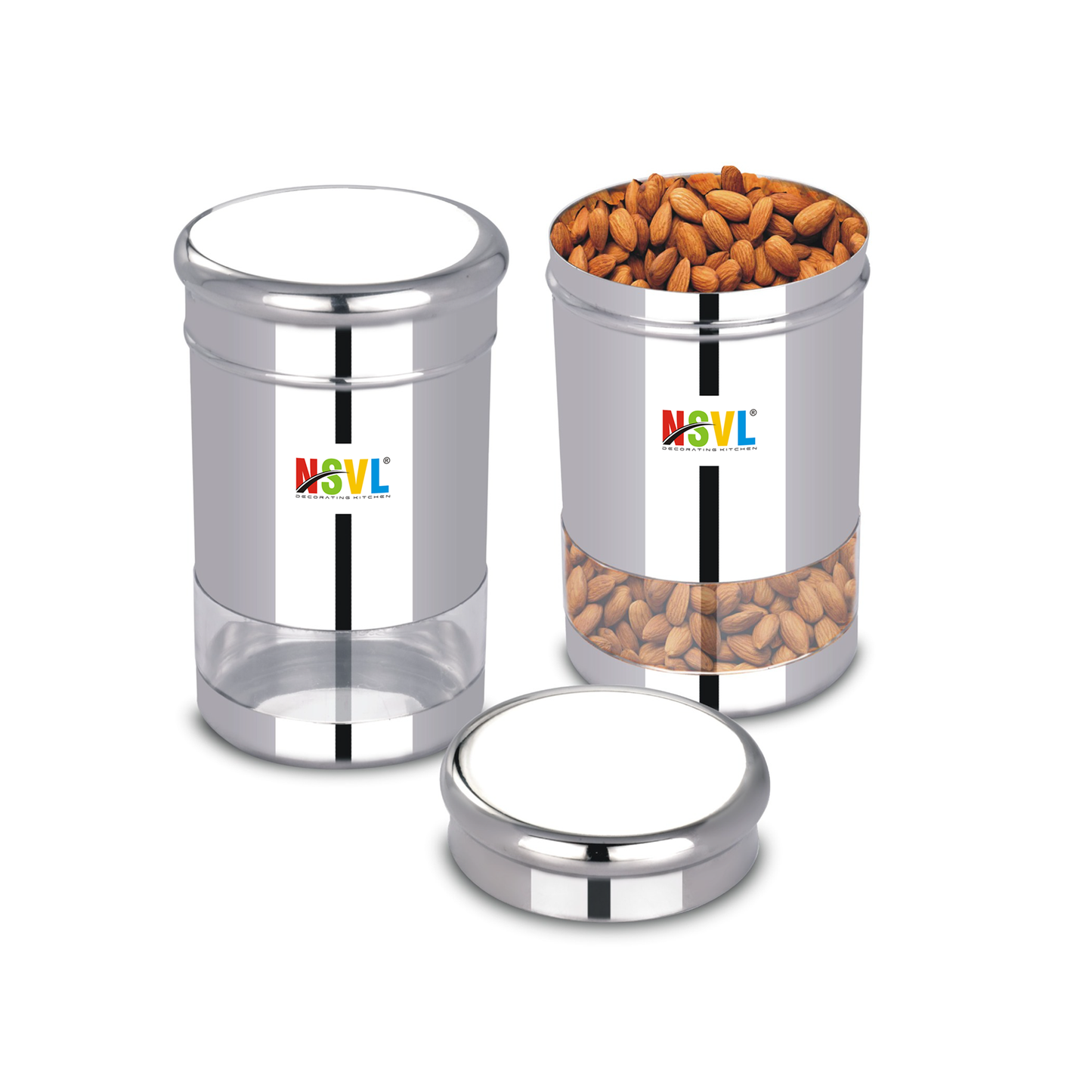 NSVL Stainless Steel Twister See Through Airtight Containers For Masala Box, Dry Fruit Jars, Kitchen Container, Storage Box, 800 Ml - Set Of 2, Silver