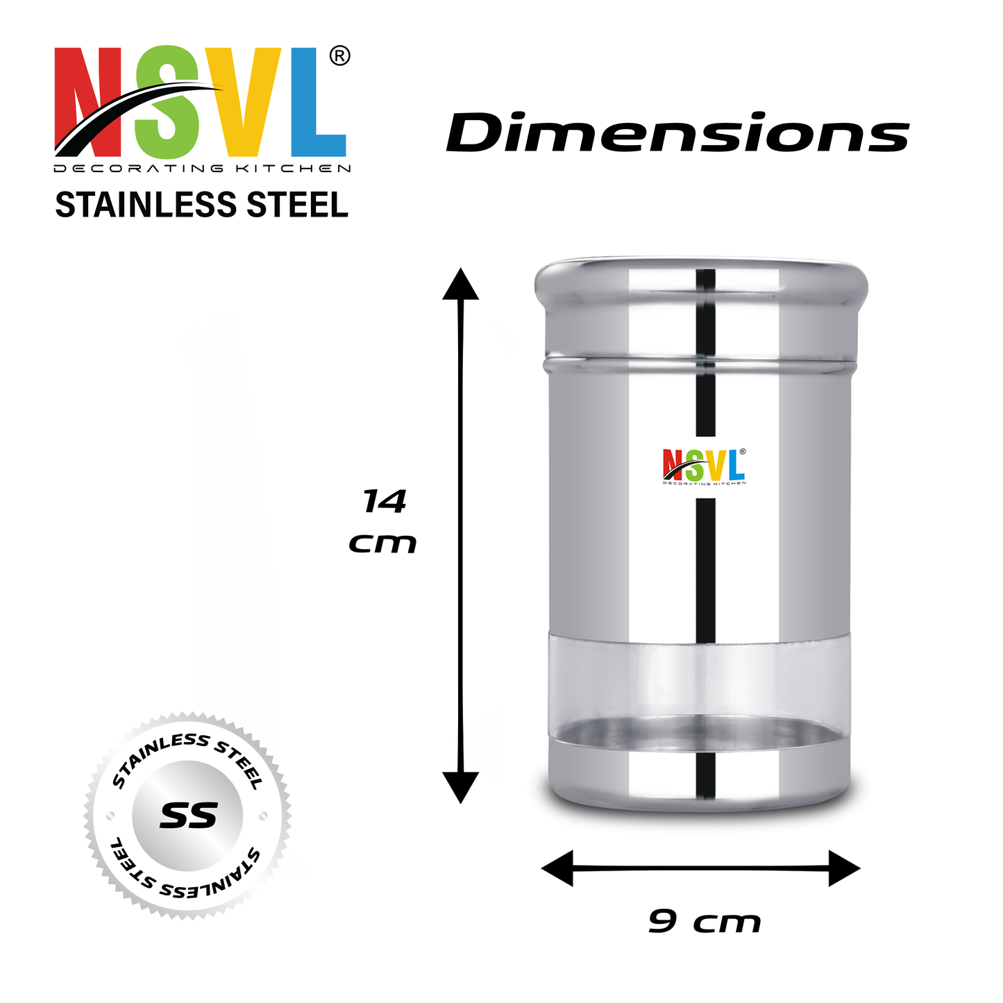 NSVL Stainless Steel Twister See Through Airtight Containers For Masala Box, Dry Fruit Jars, Kitchen Container, Storage Box, 800 Ml - Set Of 2, Silver