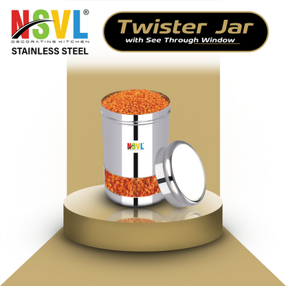 NSVL Stainless Steel Twister See Through Airtight Containers For Masala Box, Dry Fruit Jars, Kitchen Container, Storage Box, 800 Ml - Set Of 2, Silver