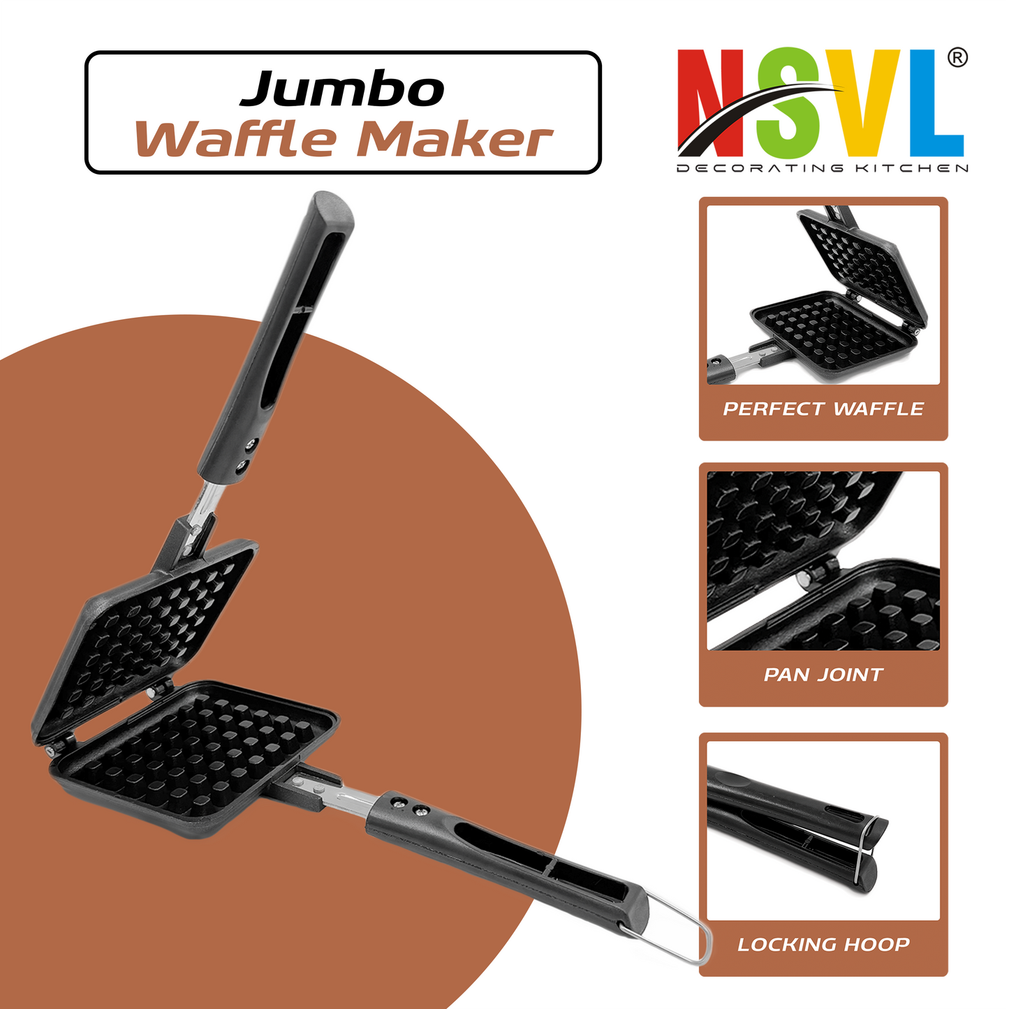 NSVL Die Cast Aluminium Non Stick Waffle Maker | Waffle Pan Cake Maker Machine |Gas Base | 3 Layer Coating | Scratch Proof