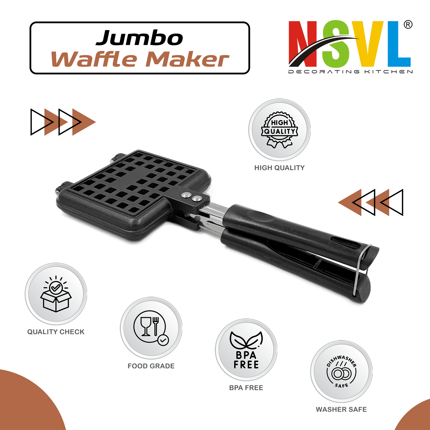 NSVL Die Cast Aluminium Non Stick Waffle Maker | Waffle Pan Cake Maker Machine |Gas Base | 3 Layer Coating | Scratch Proof